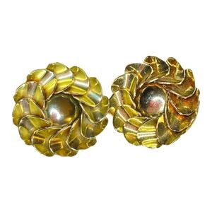 Statement Gold Tone Flower Petal Clip‎ On Earrings Fashion Jewelry